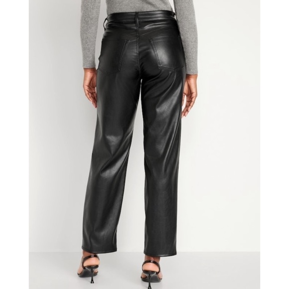 NWT Old Navy High Waisted OG Loose Faux Leather Pants in Black - Picture 2 of 10